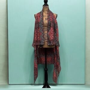 Bohemian Red and Gray Paisley Chiffon Vest Wrap One Size
